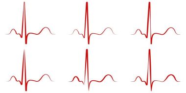 Nabız elle çizilmiş kırmızı kalp atışı Icon set. Vektör çizim. Kalp atışı işaret düz tasarım. İzole kalp atışı sembolü kardiyo