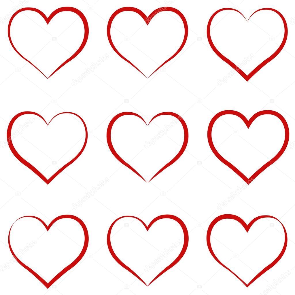 Heart outline red, set, symbol of the friendship and intimacy of Valentines Day love vector calligraphy hand draw the heart, concept of love