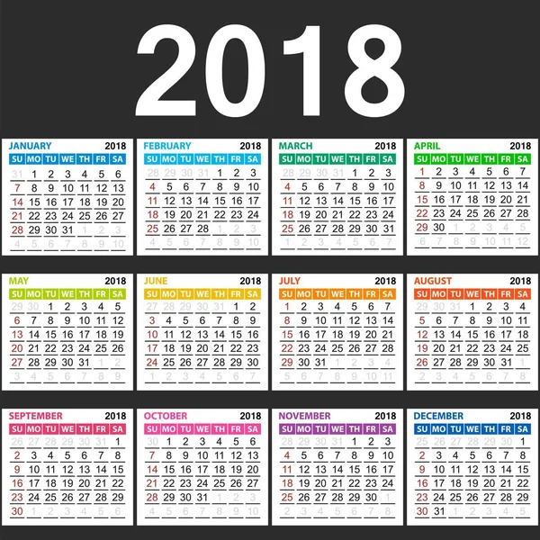 basit vektör 2018 yeni yıl takvim tablo basit temiz minimal tarzda haftası Pazar başlar.