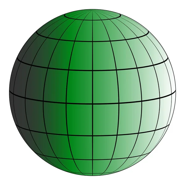 Globus 3d earth siatki, efekt oświetlenia przez słońce, planety wektor zielony, model ziemi — Wektor stockowy