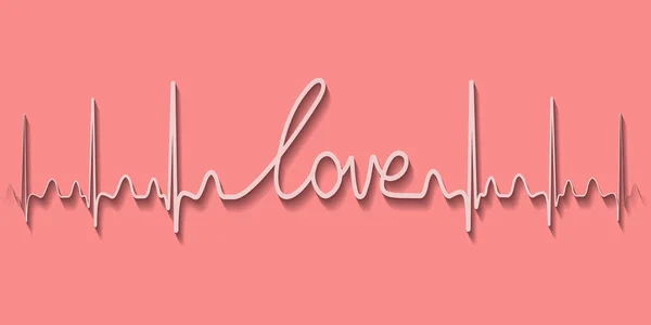 Heartbeat pulse text the word love, drawing line hand calligraphy, Vector the concept of love for Valentine's day — Stock Vector