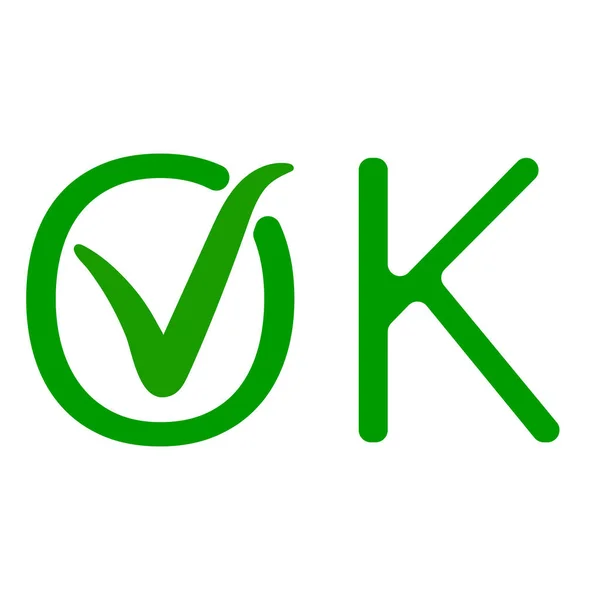 Słowo Ok zielonym znacznikiem zatwierdzenia, zatwierdzony znak wektor zielona ikona kleszcz ok — Wektor stockowy