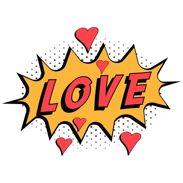 Comic book word love with hearts pop art style with halftone background, vector Comic speech bubble with expression text love — Stock Vector