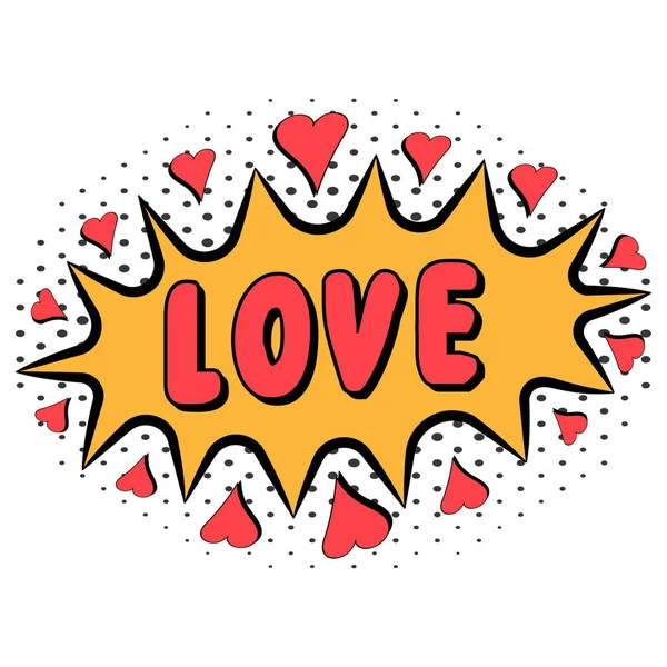 Comic book word love with heart pop art style with halftone effect, vector Comic speech bubble with expression text love, bright dynamic cartoon illustration — Stock Vector