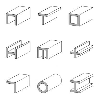 steel cections icon, profiles, plates and tubes , set vector line icon  steel pipe and beam product for construction industry work clipart