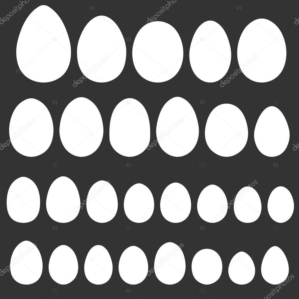 Set egg shape template for hand drawing for Easter holiday, vector different shape of bird eggs reptiles, for Easter design