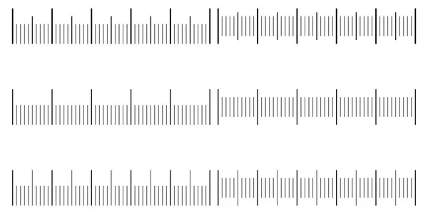 Set est une échelle transparente pour un compteur analogique, modèles vectoriels échelles en unités de millimètre, centimètre, mm, cm. modèle homogène de balances pour créer une règle, un thermomètre, un compteur — Image vectorielle