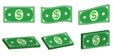 Simgeler para dolar, nakit düz ve 3d paket ayarlayın. Vektör simge para ödeme, düz ve izometrik, paket nakit dolar ödenmesi için