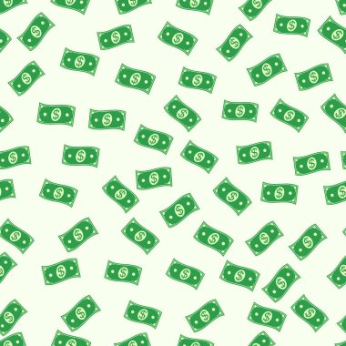 Banknot nakit para Doları vektör sorunsuz arka plan yeşil para sembol servet ve başarı, kağıt para dolar resimli doğum günü için ambalaj Hediyelik için seamless modeli