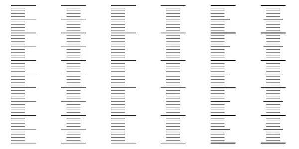 Réglez une échelle verticale transparente pour un compteur analogique, des échelles vectorielles en unités millimètres, centimètres, mm, cm. modèle sans couture des échelles verticales pour créer une règle, un thermomètre, un compteur — Image vectorielle