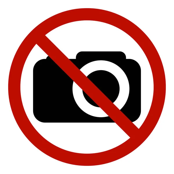 Prohibición de fotos de signos de vídeo prohibido, vector sin foto, señal de advertencia de no disparar, círculo rojo tachó la cámara — Vector de stock