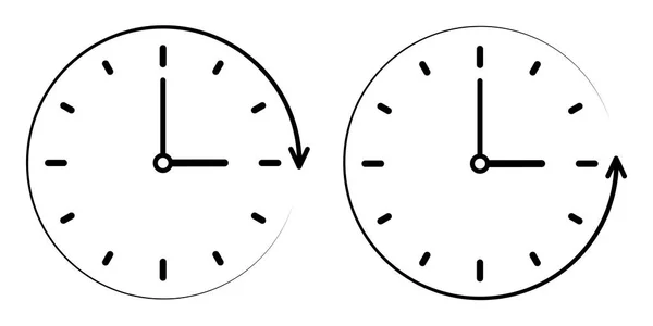 Icono de signo de la hora de paso en sentido contrario a las agujas del reloj vectorial, minutos y horas. concepto de sentido de las agujas del reloj, contrario a las agujas del reloj — Vector de stock