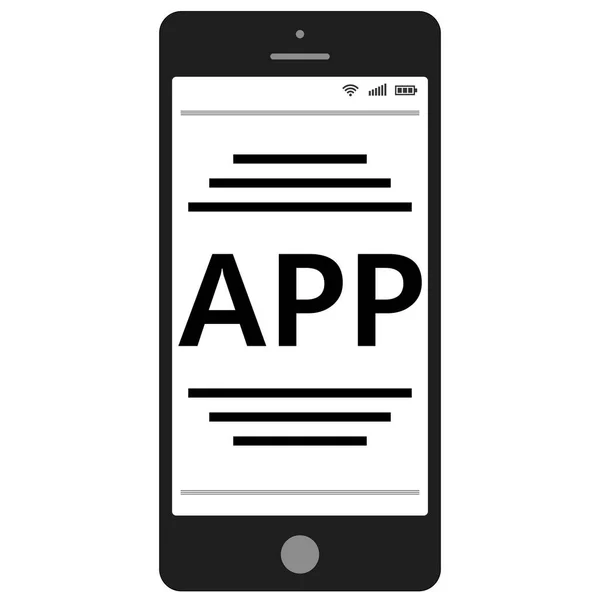 Smartphone APP palabra en el monitor, símbolo vectorial signo aplicación móvil — Archivo Imágenes Vectoriales