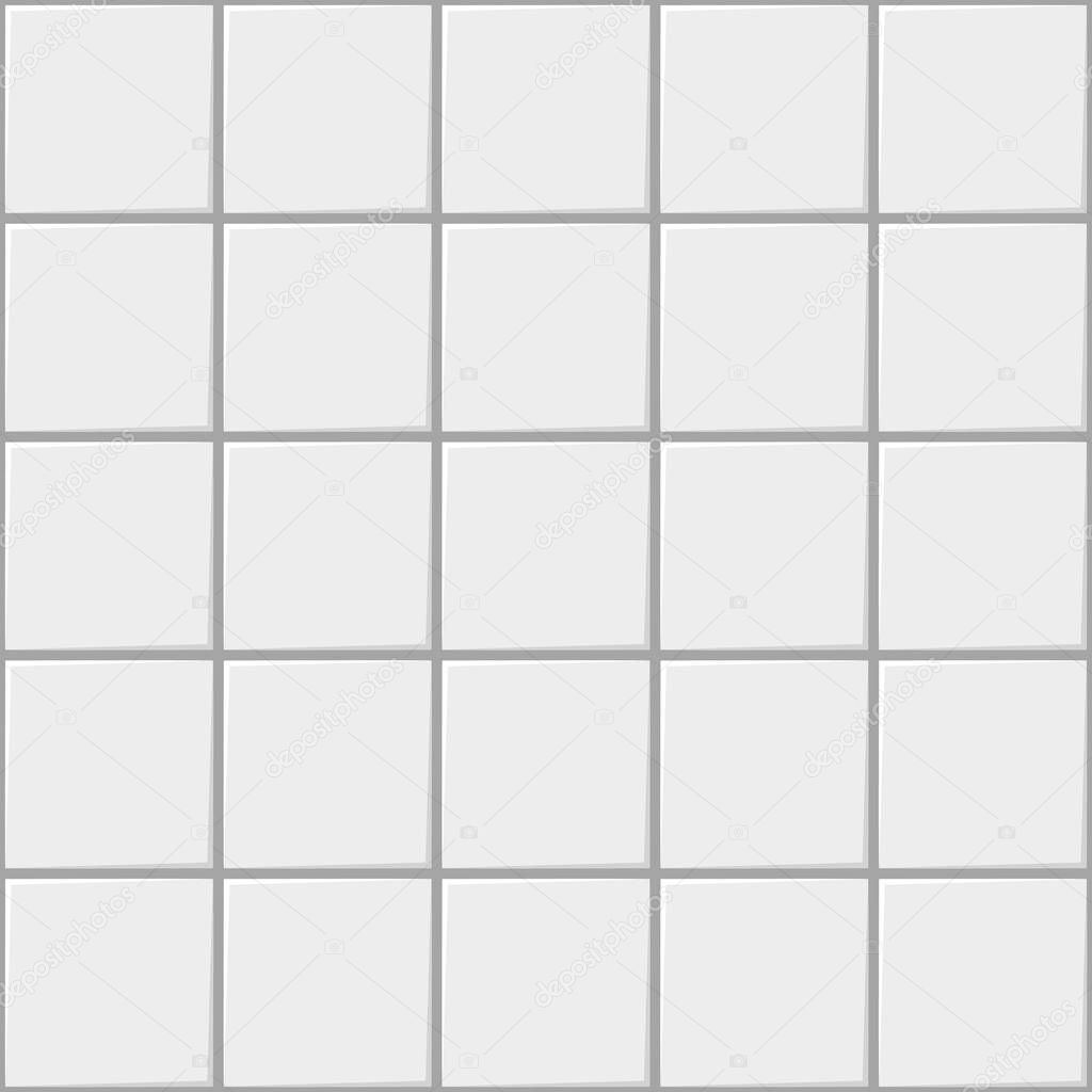 White square ceramic seamless pattern background, vector tile for kitchen or bathroom, white light background