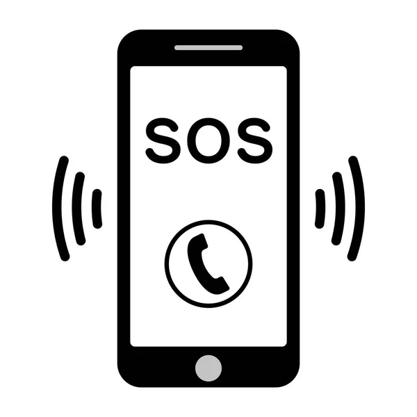 SOS volání ikonu telefon, vektorové sos volání pomoci telefon znamení — Stockový vektor
