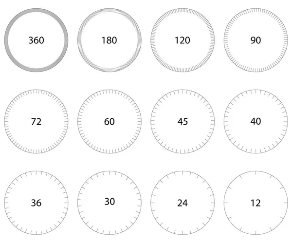 Καντράν Set κύκλος, κύκλος κλίμακα με διαίρεση του γύρου, το πρότυπο διάνυσμα της κυκλικής κλήσης κλίμακες για την εμφάνιση μετρήσεων — Διανυσματικό Αρχείο