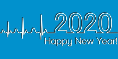 Tıbbi Noel Fitness Pankartı, 2020 mutlu yıllar, vektör 2020 sağlık tarzı kalp atışı, konsept fitness sağlıklı yaşam tarzı