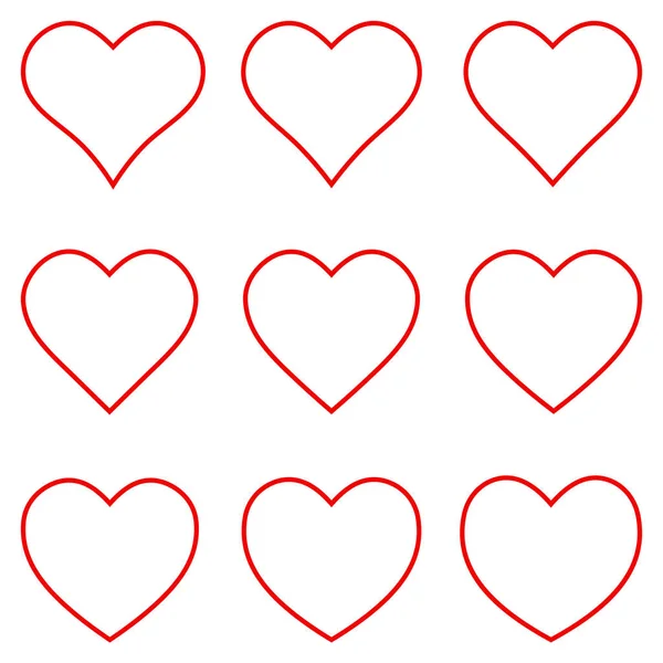 Ensemble rouge contour de forme de coeur icône de course vectoriel ensemble contour de forme de coeur contour, symbole de signe d'amour pour la Saint-Valentin — Image vectorielle