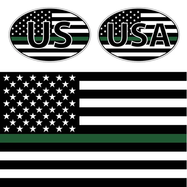 Amerikan polisinin yeşil çizgili bayrakları. — Stok Vektör