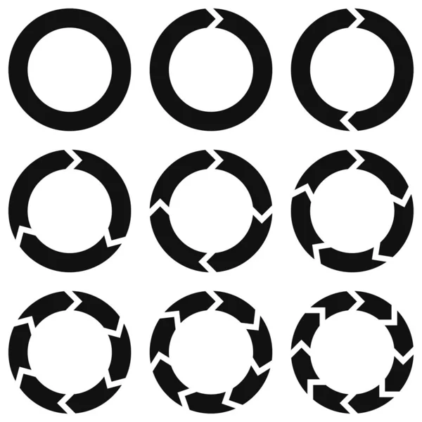 Modèle d'éléments d'infographie ronds flèches circulaires de rotation, vecteur d'infographie d'énergie renouvelable, recyclage circulaire et mouvement de renouvellement — Image vectorielle