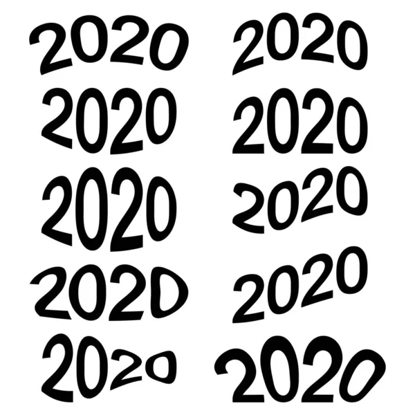 2020 anno data numeri dei cartoni animati stile comico, vettore 2020 prossimi numeri anno deformato — Vettoriale Stock