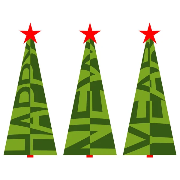 Árbol de año nuevo con inscripción con texto feliz año nuevo, vector festivo año nuevo árbol símbolo nueva vida vacaciones, regalos y alegría — Vector de stock