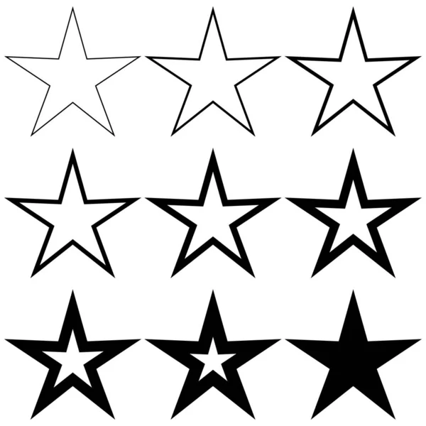 Set stelle pentagonali con diverso spessore della corsa, icona logo vettoriale sottile e stella spessa, simbolo di radiosità, nuova nascita e luce — Vettoriale Stock