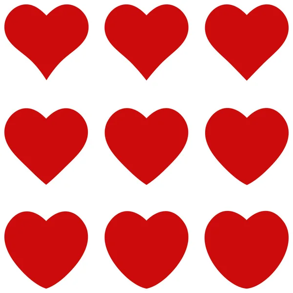 赤いハートをセットエレガントな幾何学的な形状、ベクトルアイコンは、バレンタインデーの恋人のための愛のお気に入りのハートシンボルに署名 — ストックベクタ