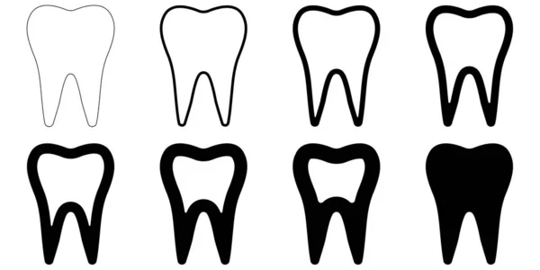 Sinal ícone forma do dente, vetor definir dentes com diferentes espessuras de contorno, ícones dentários —  Vetores de Stock