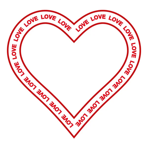 Red heart text word love, vector frame for lovers on a wedding heart with love on the contour — Stock Vector