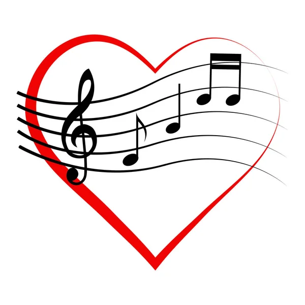 Logo ikona serca z nutami i rozszczepem góry, wektor znak miłości do muzyki, symbol melomana — Wektor stockowy