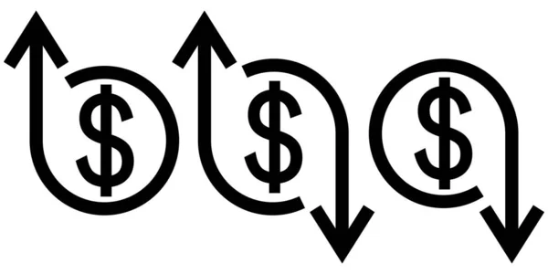 Desenvolvimento de crise de ícones florescendo, sinal vetor dólar e seta para cima e para baixo, conceito de crise econômica e desenvolvimento de negócios — Vetor de Stock