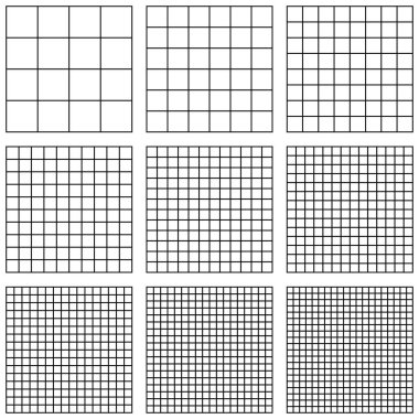 Kare ızgarayı farklı nokta boyutu, vektör şebeke şebekesi Inch başına Piksel, PPI piksel yoğunluğu elektronik cihaz görüntüsü ile ayarla