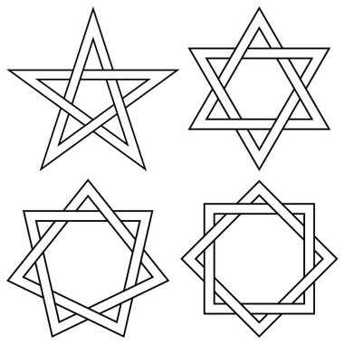 Yan yana dizilmiş yıldızlar, logo veya dövme için vektör düğüm yıldızları