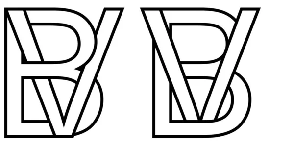 Logo sign bv vb icon sign two interlaced letters b, v vector logo bv, vb huruf besar pertama alfabet pola b, v - Stok Vektor