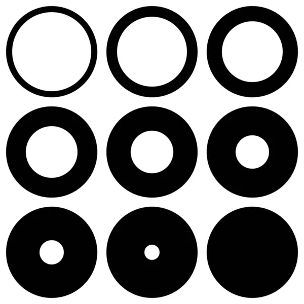 Rond gezet met verschillende dikteomtrek, vector cirkel ontwerp element cirkel, rond, ronde ring — Stockvector