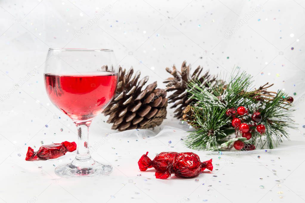 Luxury wine and chocolate sweets for the Christmas season.