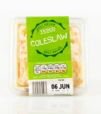 Container of Tesco own brand coleslaw deli salad. clipart