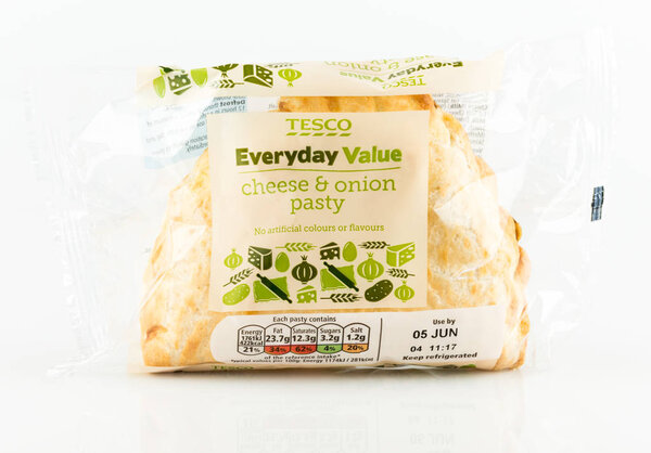 Tesco Everyday Value cheese and onion pasty.