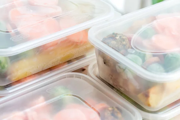 Meal prep. Close up of roast dinners in containers. — Stock Photo, Image