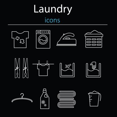 Çamaşırhane. Görüntü mavi bir arka plan üzerinde üç Yıkama makinaları.