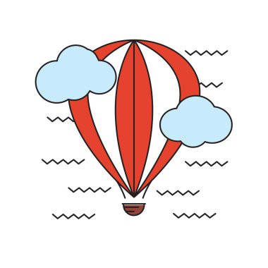 Bulutların arasında gökyüzünde uçan balon. Aerostat. Vektör çizim.