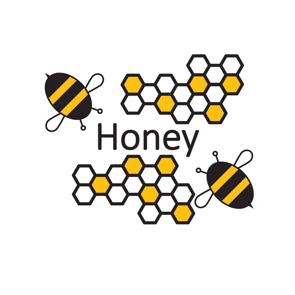 蜜蜂蜂蜜。横幅或海报与蜜蜂和蜂窝。徽记或标志的商店蜂蜜。矢量图. 图库插图