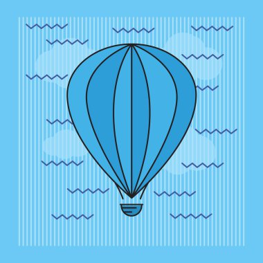 Bulutların arasında gökyüzünde uçan balon. Aerostat. Vektör çizim.