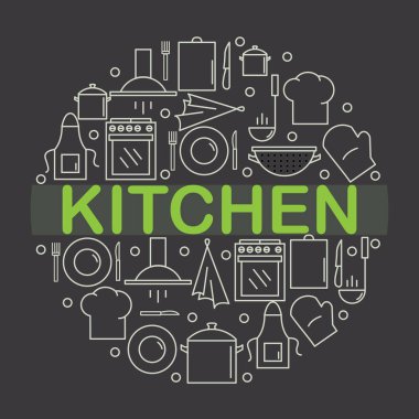 Mutfak simgesi dairesi çizginin stilini içinde. Vektör çizim.
