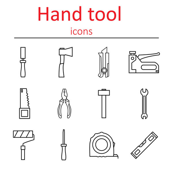 Set of construction hand tools. Instruments for building and repair. Vector illustration.