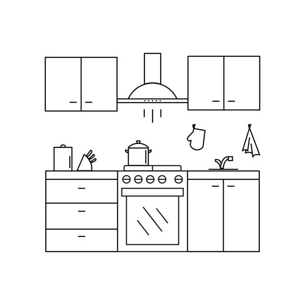 Interior da cozinha no estilo da linha. Ilustração vetorial . Vetores De Stock Royalty-Free