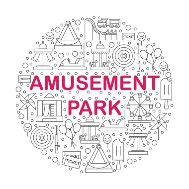 Şehrin unsurları. Anahatlar tarzı simgeleri eğlence parkı. 