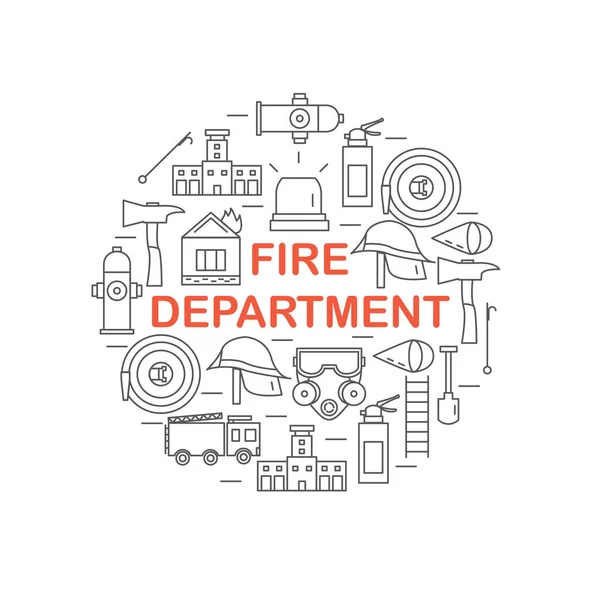 Simgeler itfaiye daire içinde yer alan. Yuvarlak başlık sayfası veya poster.