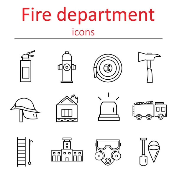 Ícones dos bombeiros no estilo da linha . Gráficos De Vetores
